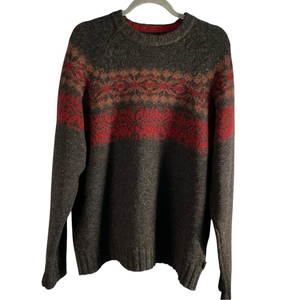 Woolrich Men's 100% Wool Fair Isle Gray Crewneck Long Sleeve Sweater Sz L